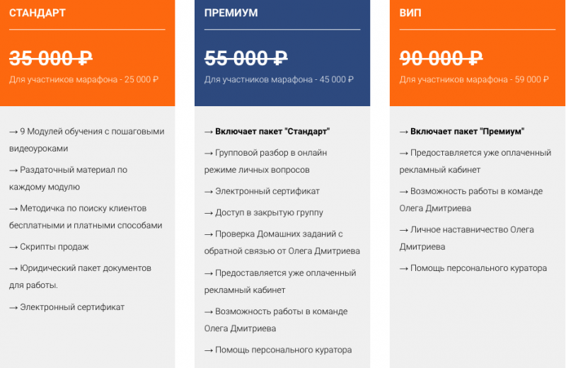 цены на курсы Дмитриева Олега